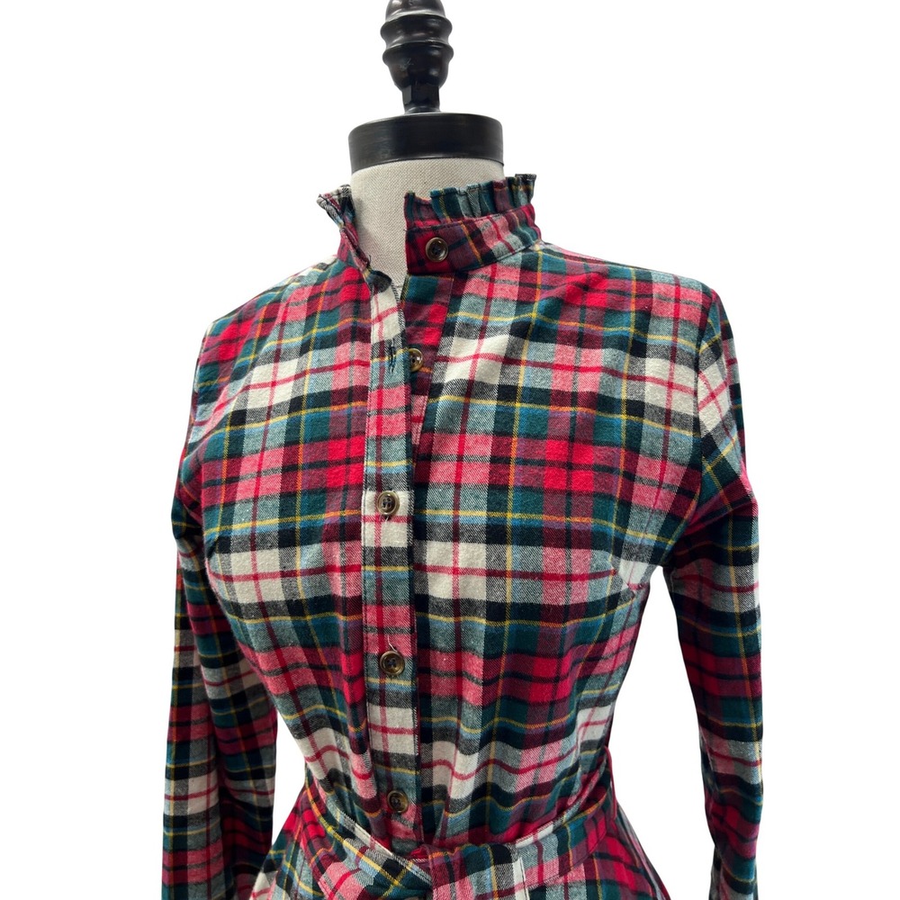 Kiel James Patrick Shirtdress Womens XS Red Plaid Excellent Flannel Mini Belted - Picture 7 of 9